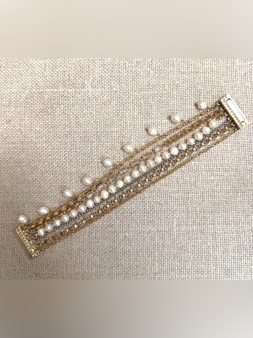 WHBM Pearl & Gold Multi-Row Statement Bracelet